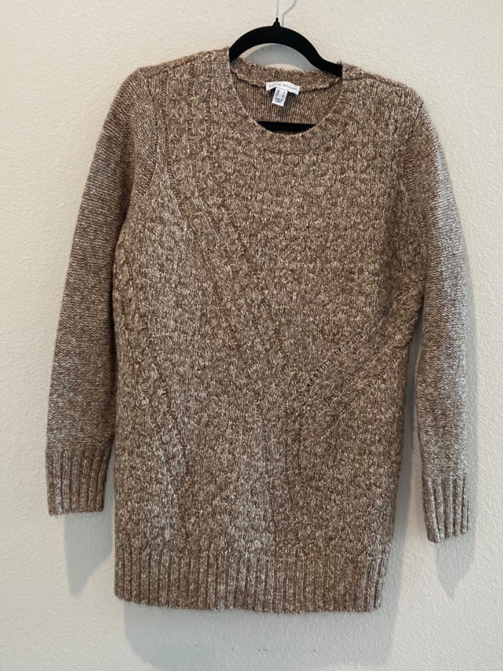 Susan Graver Size Medium Heathered Marled Cable Knit Sweater Tunic Brown Cream